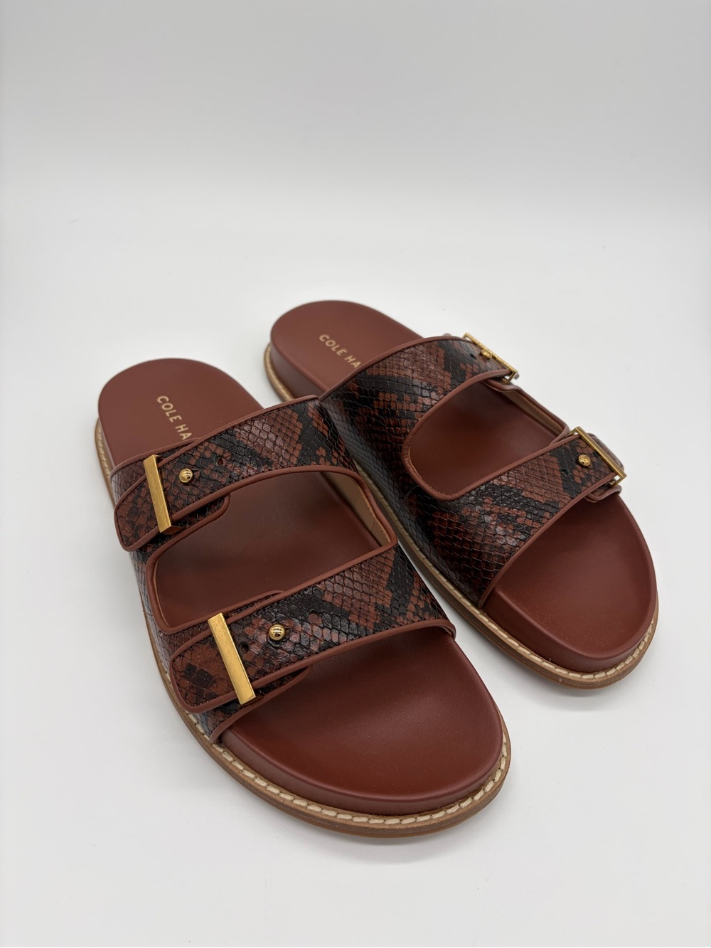 Cole Haan Marisol Footbed Sandal Dark Cuoio Snake Print Size 9B